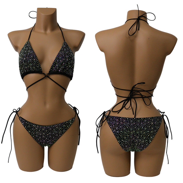 Colorful Crystal Bandage Bikini Set for Nightclub Exotic Dance Wear Manufacturer