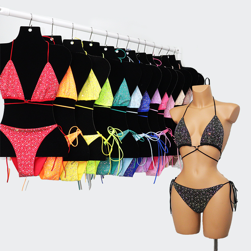 Colorful Crystal Bandage Bikini Set for Nightclub Exotic Dance Wear Manufacturer
