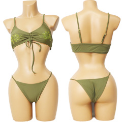 Floral Rhinestone Bikini Set with Drawstring Design for Stripper Wear Factory