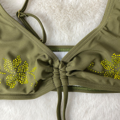 Floral Rhinestone Bikini Set with Drawstring Design for Stripper Wear Factory