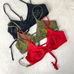 Floral Rhinestone Bikini Set with Drawstring Design for Stripper Wear Factory