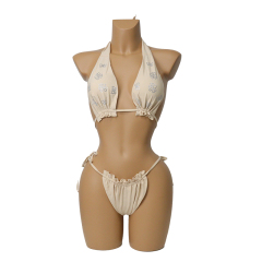 Ruffles Hem Diamond Flower Pattern Stripper Dancer Bikini Clothing Supplier