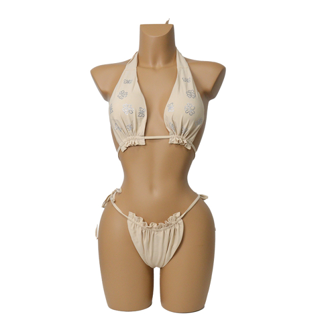 Ruffles Hem Diamond Flower Pattern Stripper Dancer Bikini Clothing Supplier