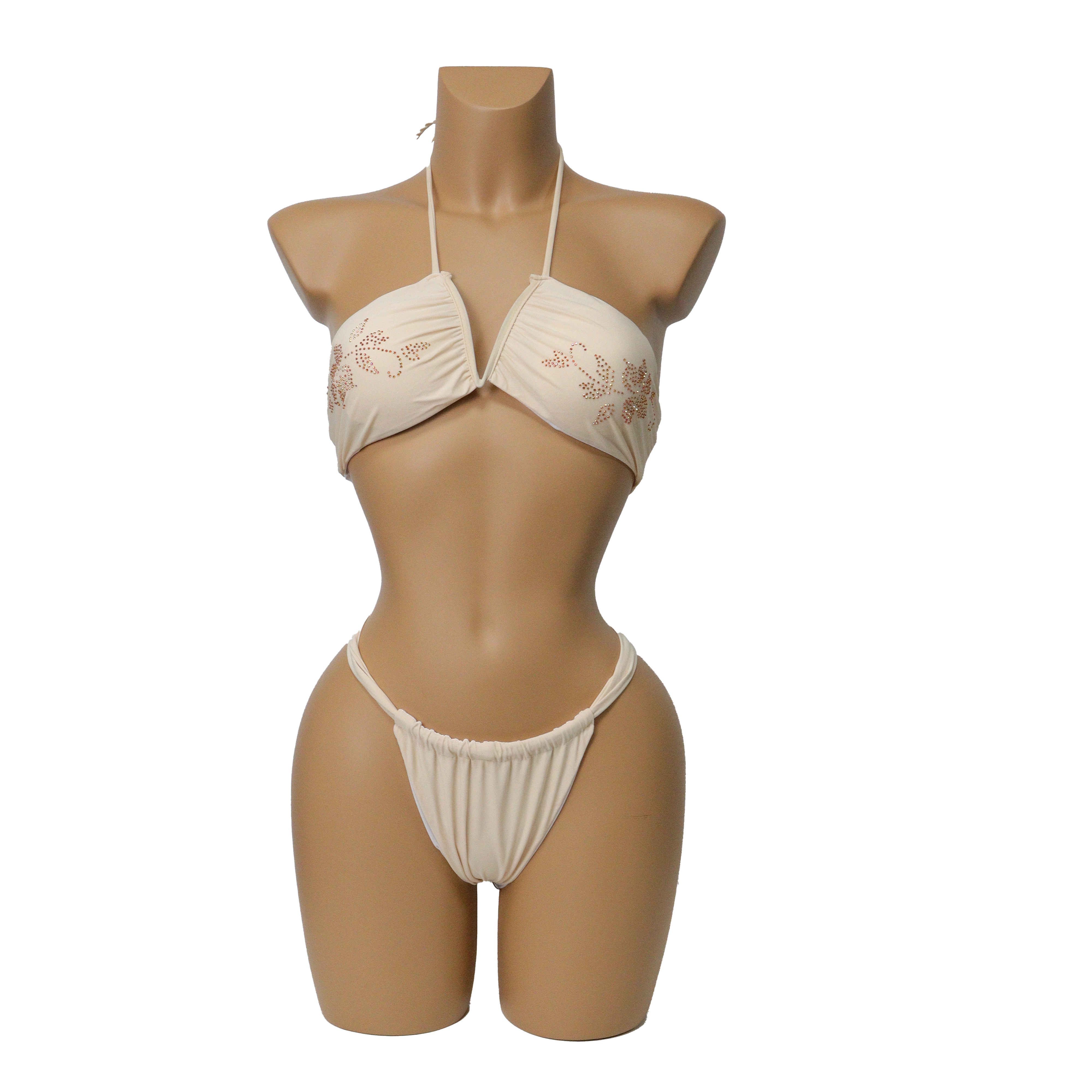 Hot Fix Rhinestone Floral Print Exotic Dancer Outfits Bikini Exporter