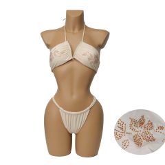 Hot Fix Rhinestone Floral Print Exotic Dancer Outfits Bikini Exporter