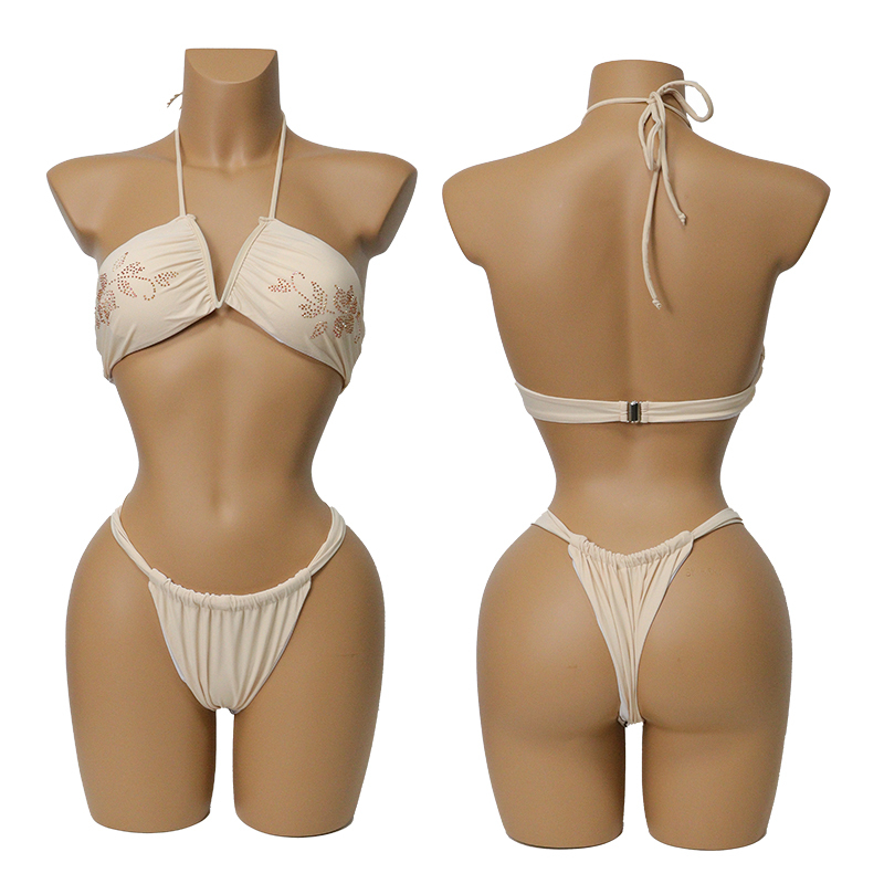 Hot Fix Rhinestone Floral Print Exotic Dancer Outfits Bikini Exporter