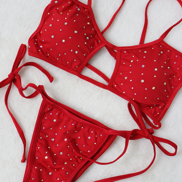 Sexy Red Rhinestone Pole Dance Costumes Supplier