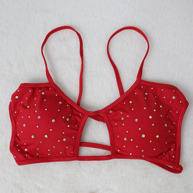 Sexy Red Rhinestone Pole Dance Costumes Supplier