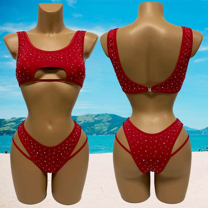 Red Diamond Hollow Out Exotic Dance Apparel Factory