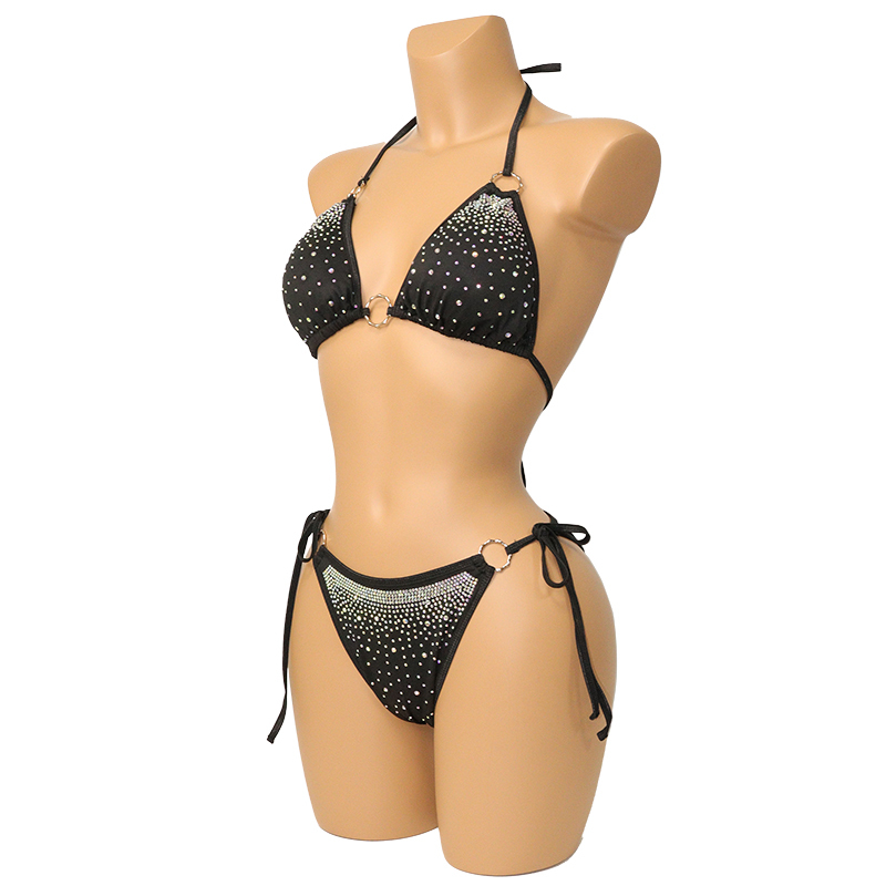 Gradient Black Crystal Triangle Bikini Stripper Costumes Exporter