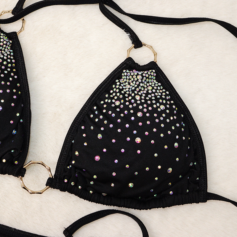Gradient Black Crystal Triangle Bikini Stripper Costumes Exporter