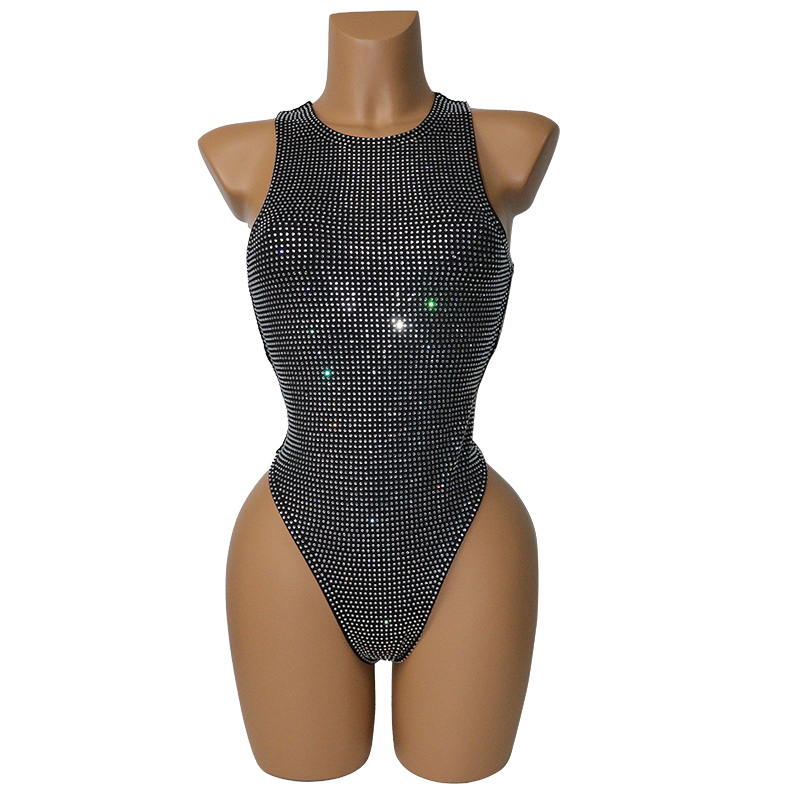 Stretchy Rhinestone Pole Performance Bodysuit Swimwear Wear Supplier