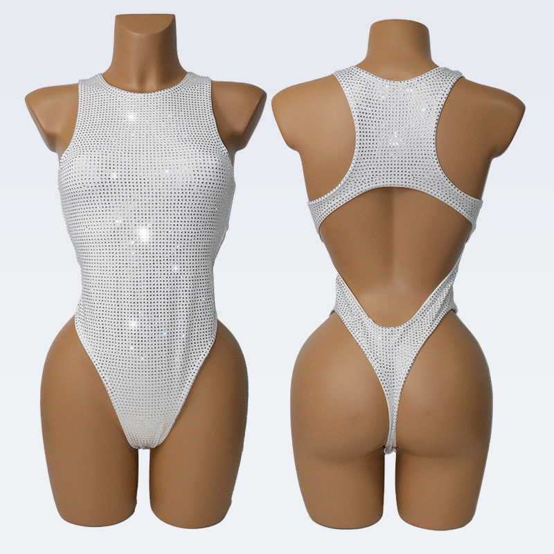Shiny One Piece Diamond Swimsuit Stripper Clothing Supplier