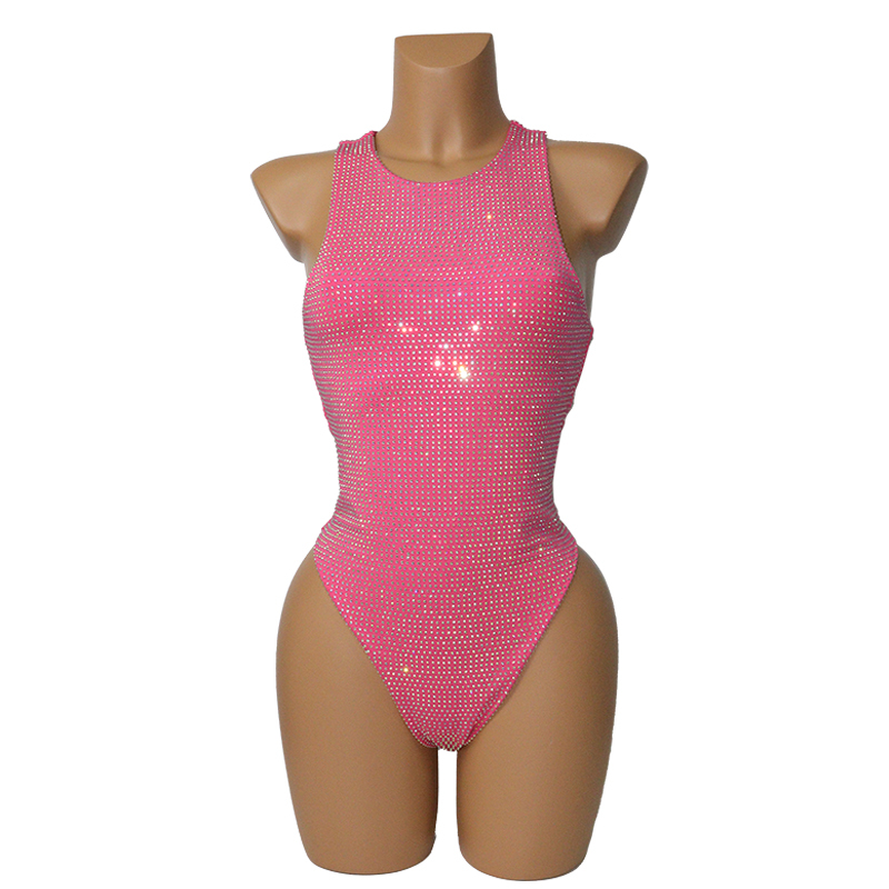 Stretchy Rhinestone Pole Performance Bodysuit Swimwear Wear Supplier
