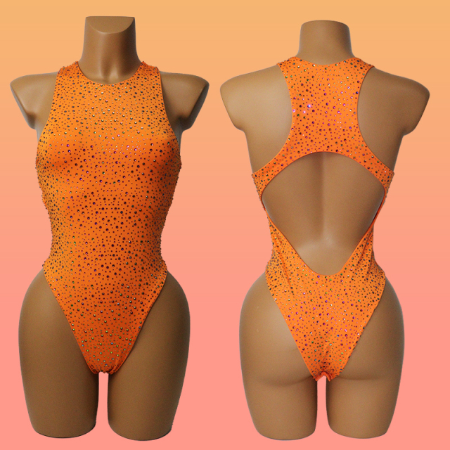 Luxury Crystal Bodysuit Swimwear Exotic Dancer Outfits Custom