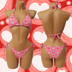 Pink Heart Printed Towelling Bikini Set Exporter