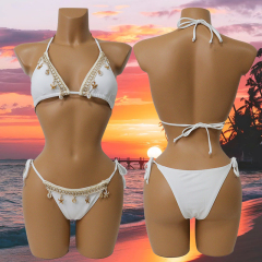 White Crochet Edge Bikini Beachwear Outfits with Starfish Shell Pendant Manufacturer