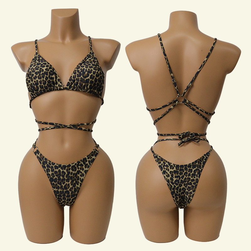 Leopard Print Bandage Backless Swimsuit Custom