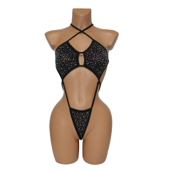 Black Backless Bedazzled Swimwear with Shiny Rhinestones Manufacturer