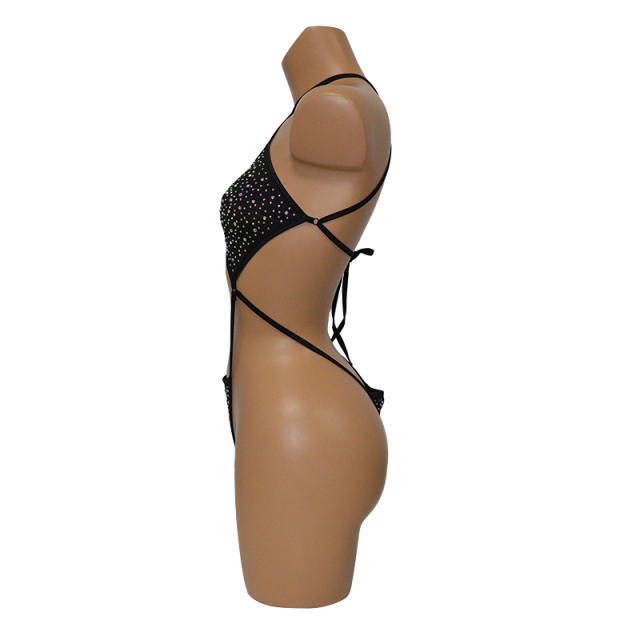Black Backless Bedazzled Swimwear with Shiny Rhinestones Manufacturer
