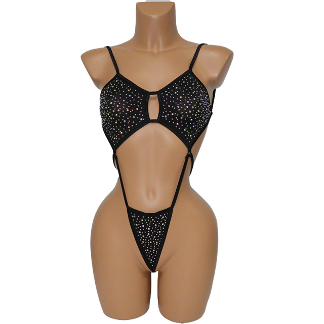 Black Backless Bedazzled Swimwear with Shiny Rhinestones Manufacturer