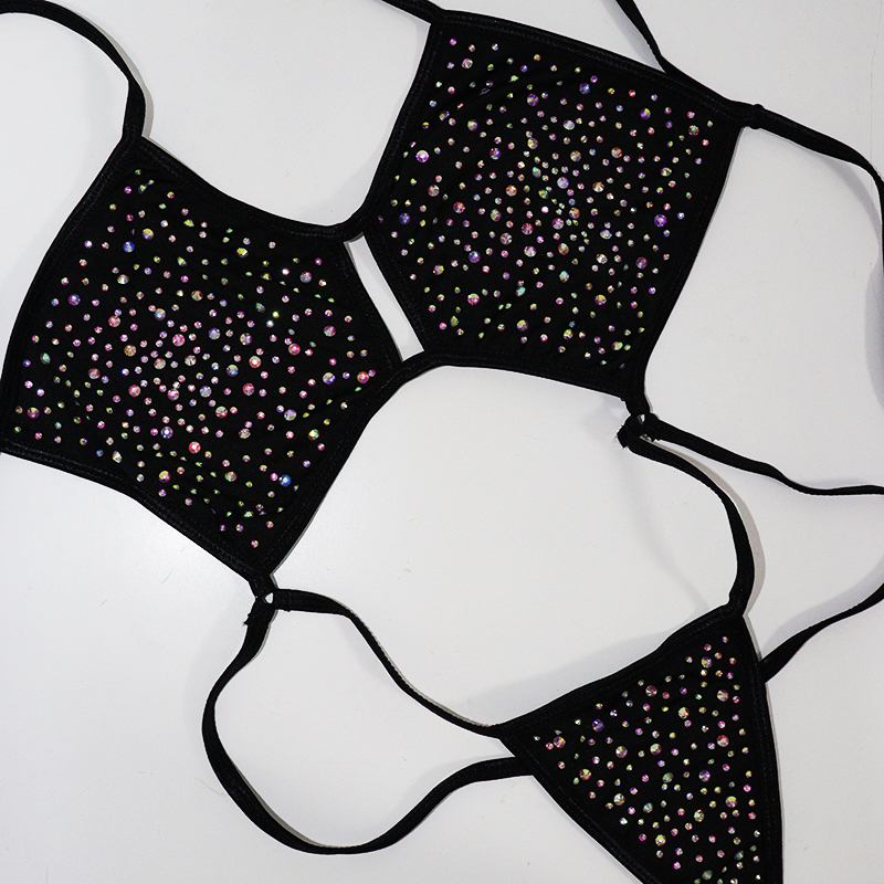 Black Backless Bedazzled Swimwear with Shiny Rhinestones Manufacturer