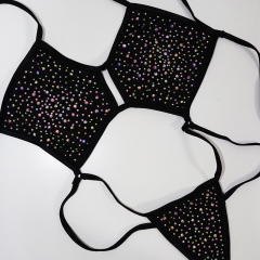 Black Backless Bedazzled Swimwear with Shiny Rhinestones Manufacturer