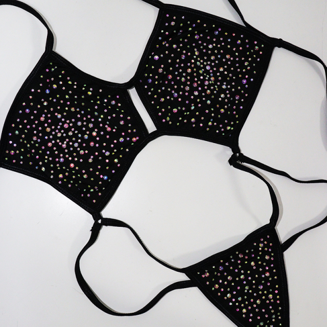 Black Backless Bedazzled Swimwear with Shiny Rhinestones Manufacturer