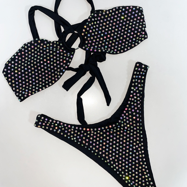 Black Sexy Crystal Bikini Set for Beach Dance Wear Custom