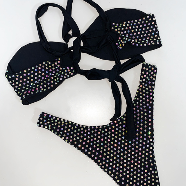 Black Sexy Crystal Bikini Set for Beach Dance Wear Custom
