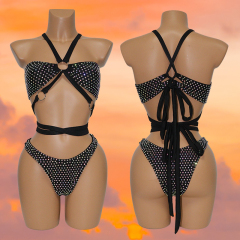 Black Sexy Crystal Bikini Set for Beach Dance Wear Custom