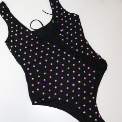 Black Lace Up Rhinestone Swimsuit One Piece Exotic Dance Apparel Factory