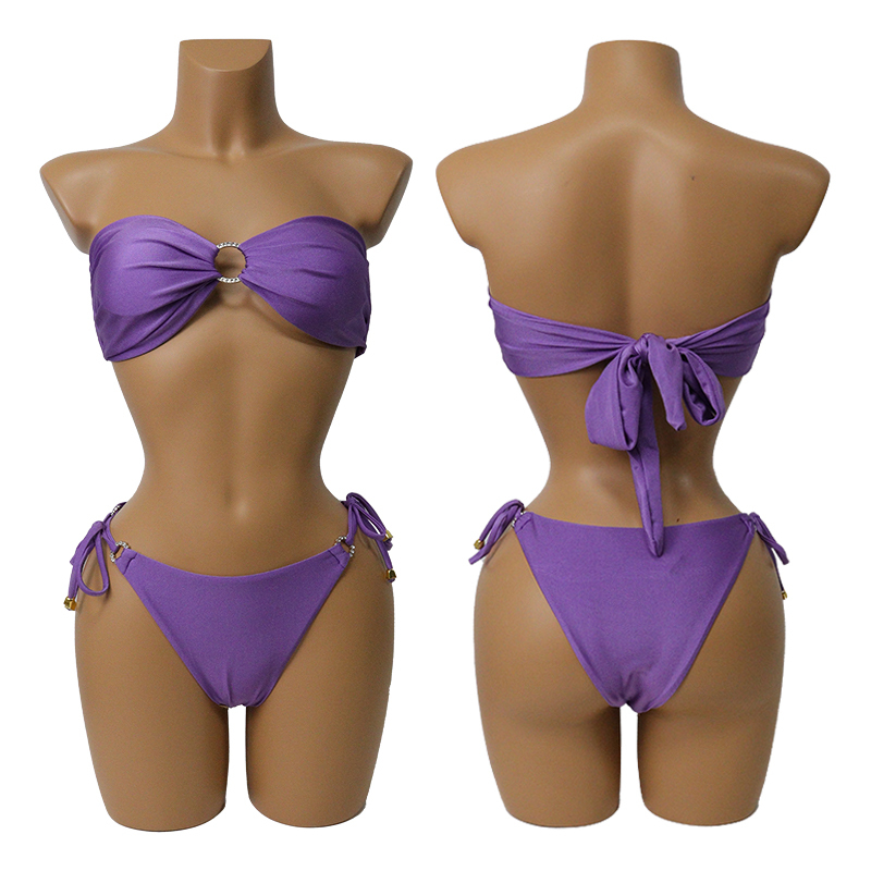 Green Mini Tube Top Bikini Set with Diamond Buckle Custom
