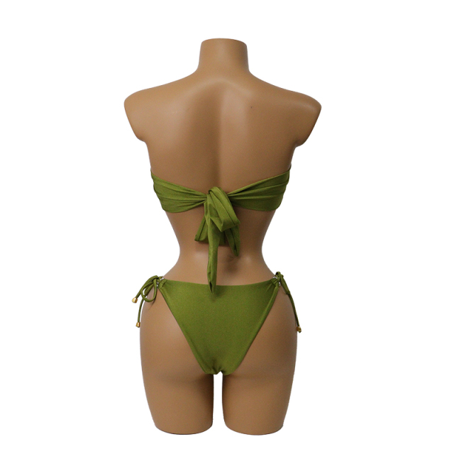Green Mini Tube Top Bikini Set with Diamond Buckle Custom