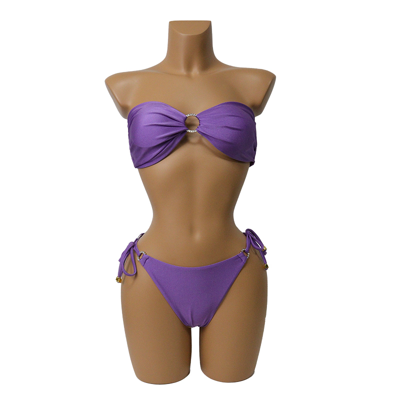 Green Mini Tube Top Bikini Set with Diamond Buckle Custom