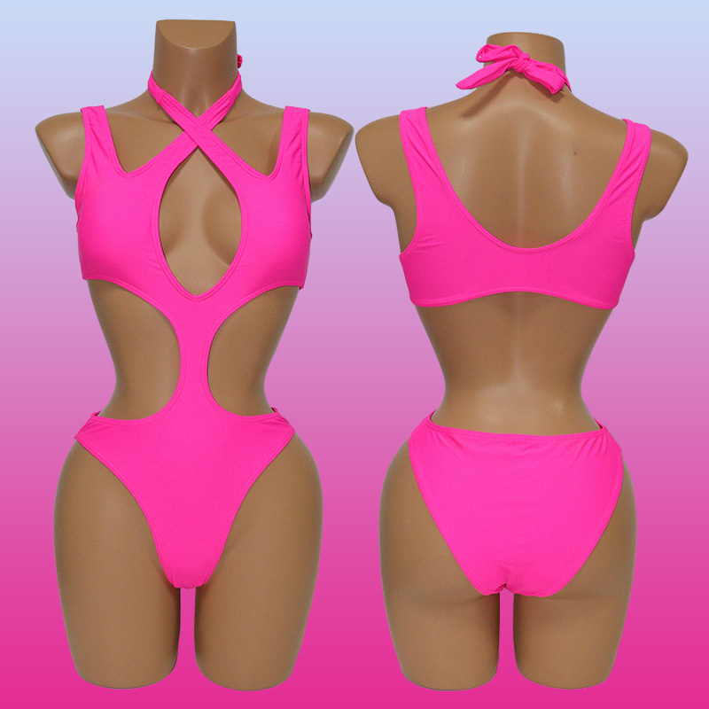 Rose Red Hollow Out One Piece Swimming Swimsuit Costume Factory