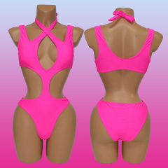 Rose Red Hollow Out One Piece Swimming Swimsuit Costume Factory