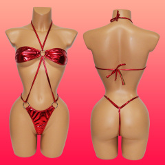 Red Bandeau Thong One Piece Bathing Suit Swimsuits Exporter