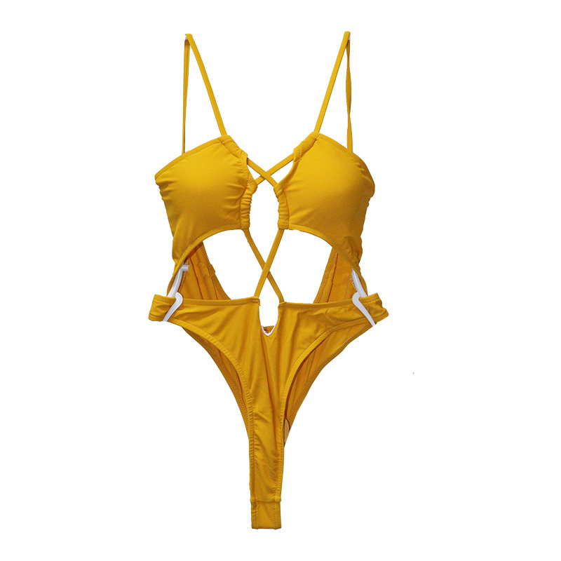 Yellow Hollow Out Bandage Swimming Suits for Women Manufacturer