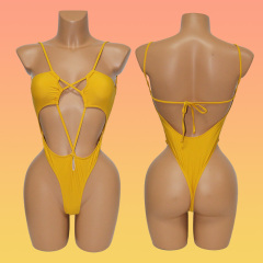 Yellow Hollow Out Bandage Swimming Suits for Women Manufacturer