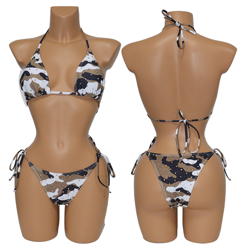 Sparkle Crystal Leopard Camouflage Exotic Beachwear Dancewear Outfits Supplier