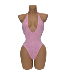 Two Ways Wearing Pink Rhinestone Swimsuit Stripper Clothes Factory