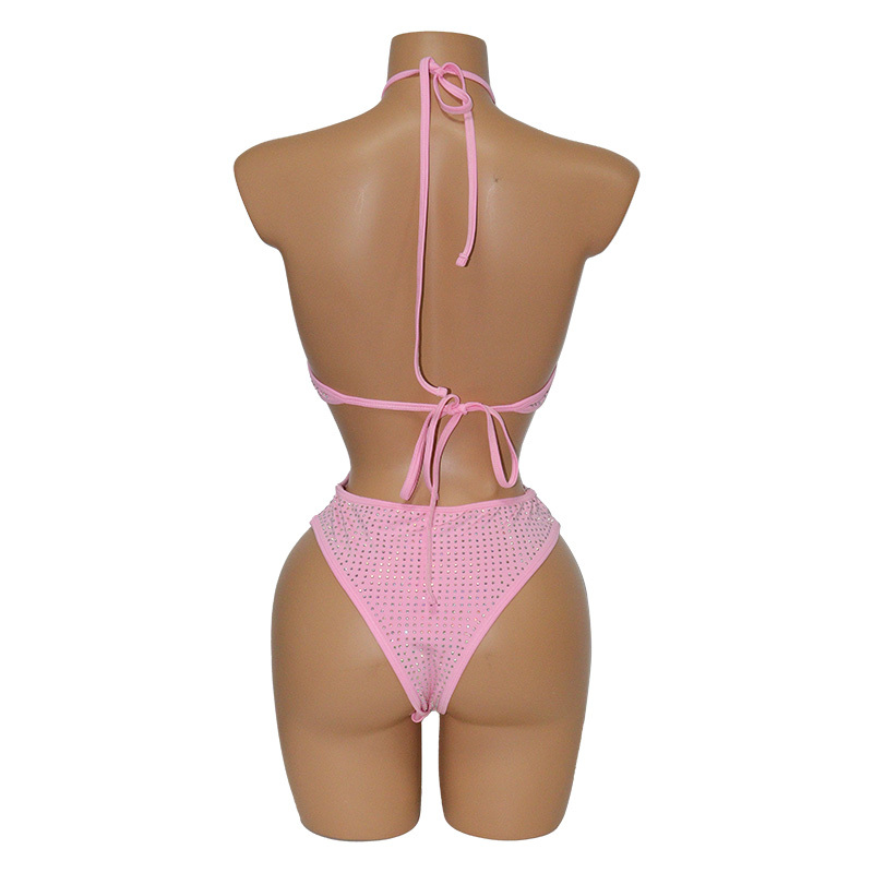 Two Ways Wearing Pink Rhinestone Swimsuit Stripper Clothes Factory