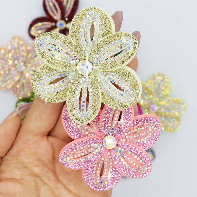 6*6.4cm Bling Rhinestone 3D Flower Patches for Jackets Clothes Custom