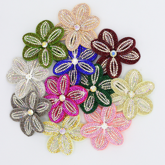 6*6.4cm Bling Rhinestone 3D Flower Patches for Jackets Clothes Custom