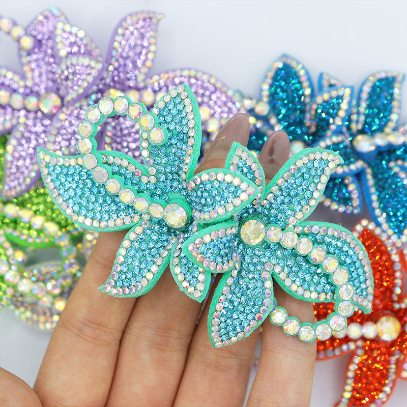 9.6*5.4cm Rhinestone Applique with 3D Floral Designs for Shoe Apparel Exporter