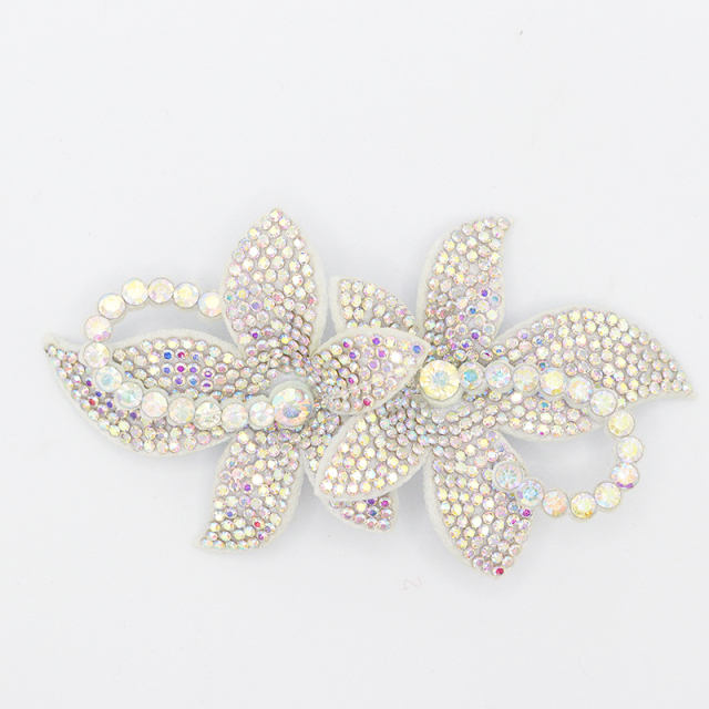 9.6*5.4cm Rhinestone Applique with 3D Floral Designs for Shoe Apparel Exporter