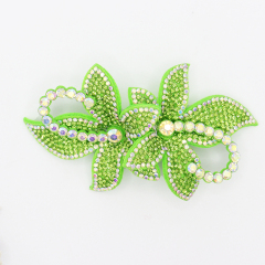 9.6*5.4cm Rhinestone Applique with 3D Floral Designs for Shoe Apparel Exporter