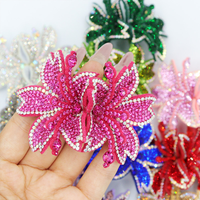 7.6*6.4cm Custom 3D Floral Bedazzled Patches for Shoe Clothing Factory