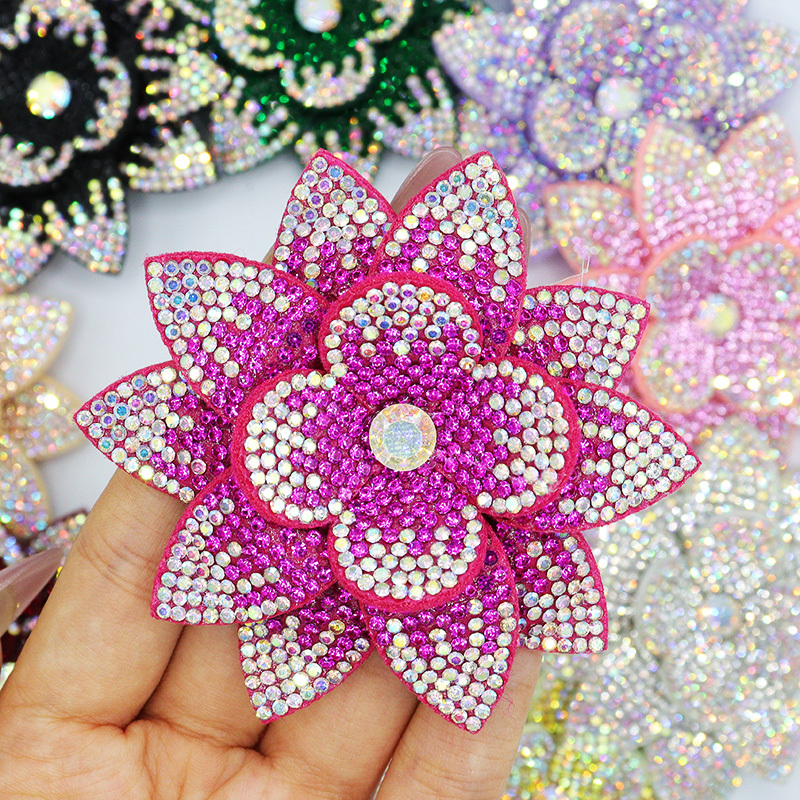 7.6*7.6cm 3D Flower Diamond Rhinestone Patches for Clothes Custom